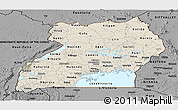Shaded Relief Panoramic Map of Uganda, darken, desaturated
