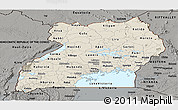 Shaded Relief Panoramic Map of Uganda, darken, semi-desaturated