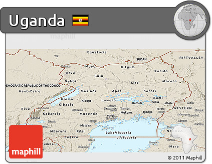 Shaded Relief Panoramic Map of Uganda
