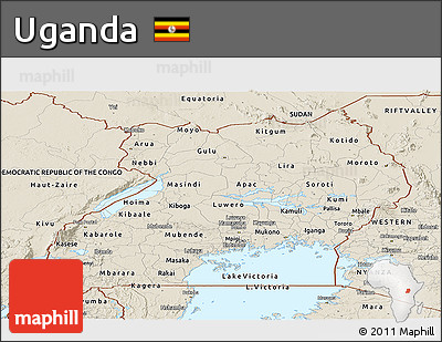 Shaded Relief Panoramic Map of Uganda