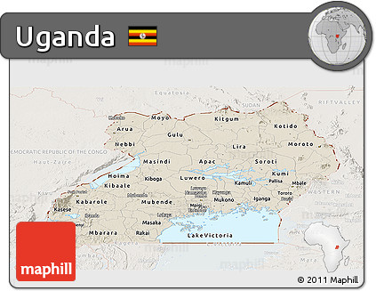 Shaded Relief Panoramic Map of Uganda, lighten