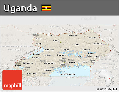 Shaded Relief Panoramic Map of Uganda, lighten