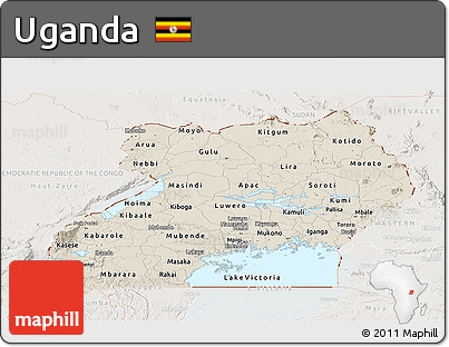 Shaded Relief Panoramic Map of Uganda, lighten