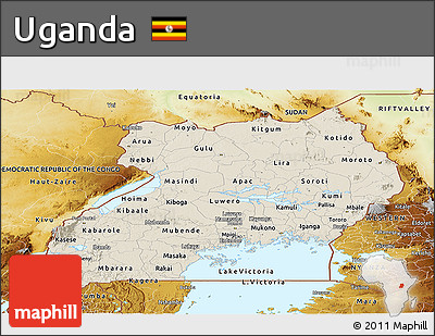 Shaded Relief Panoramic Map of Uganda, physical outside