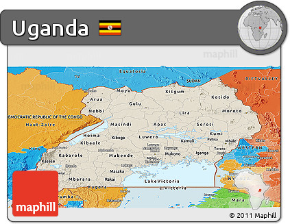 Shaded Relief Panoramic Map of Uganda, political outside