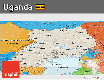 Shaded Relief Panoramic Map of Uganda, political outside