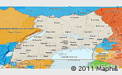 Shaded Relief Panoramic Map of Uganda, political outside