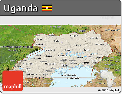 Shaded Relief Panoramic Map of Uganda, satellite outside