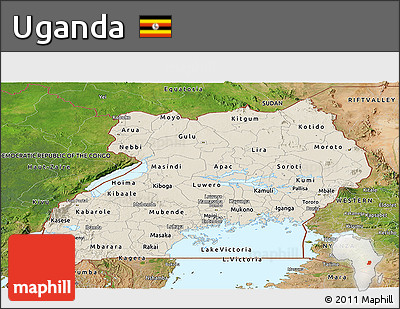 Shaded Relief Panoramic Map of Uganda, satellite outside