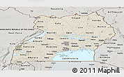 Shaded Relief Panoramic Map of Uganda, semi-desaturated