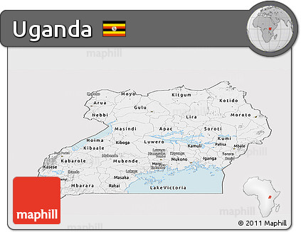 Silver Style Panoramic Map of Uganda, single color outside