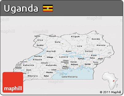Silver Style Panoramic Map of Uganda, single color outside
