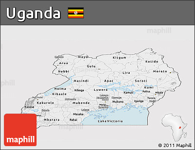 Silver Style Panoramic Map of Uganda, single color outside