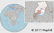 Gray Location Map of Kakuuto, highlighted country, highlighted parent region, hill shading