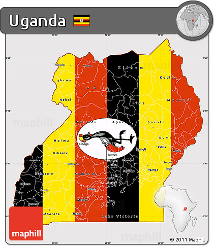 Flag Simple Map of Uganda, flag rotated