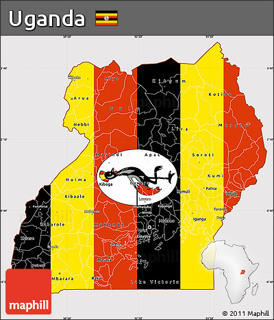 Flag Simple Map of Uganda, flag rotated