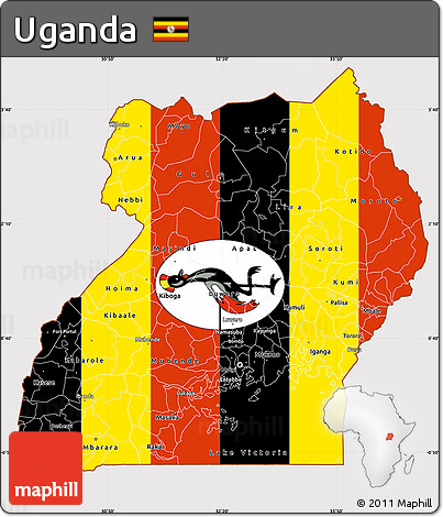 Flag Simple Map of Uganda, flag rotated