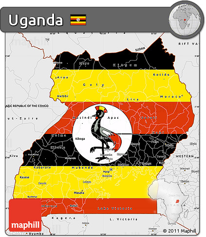 Flag Simple Map of Uganda, single color outside, borders and labels, flag centered