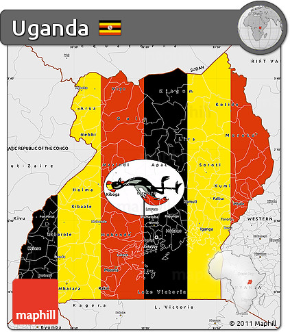 Flag Simple Map of Uganda, single color outside, borders and labels, flag rotated