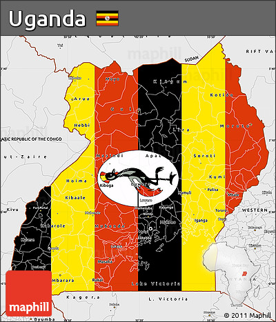 Flag Simple Map of Uganda, single color outside, borders and labels, flag rotated