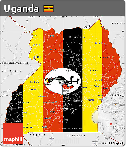 Flag Simple Map of Uganda, single color outside, borders and labels, flag rotated
