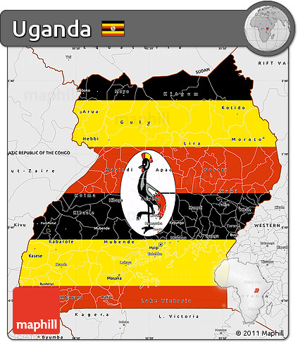 Flag Simple Map of Uganda, single color outside, borders and labels