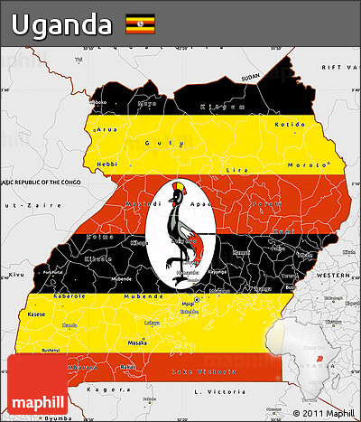 Flag Simple Map of Uganda, single color outside, borders and labels