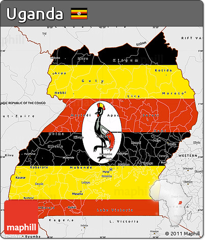 Flag Simple Map of Uganda, single color outside, borders and labels