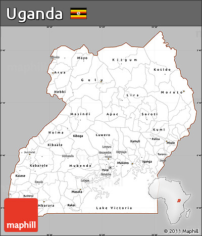 Gray Simple Map of Uganda, cropped outside