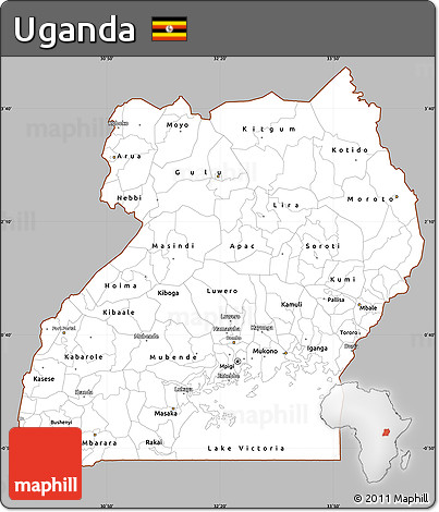 Gray Simple Map of Uganda, cropped outside