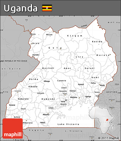 Gray Simple Map of Uganda