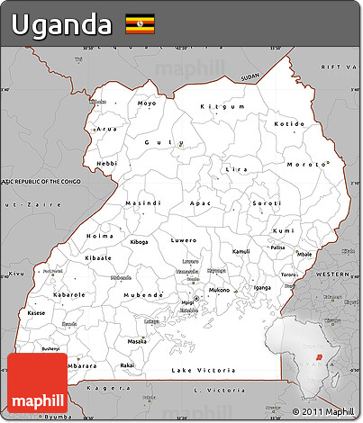 Gray Simple Map of Uganda