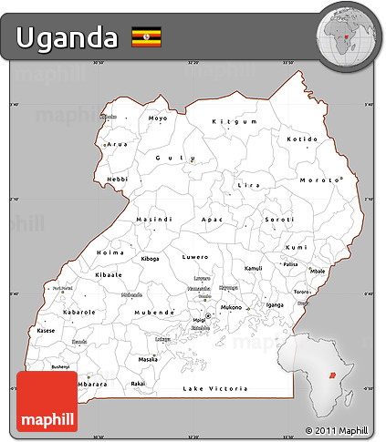Gray Simple Map of Uganda, single color outside