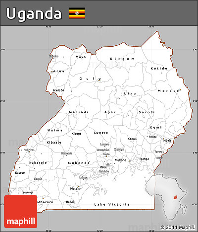 Gray Simple Map of Uganda, single color outside