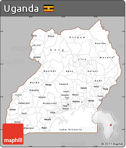 Gray Simple Map of Uganda, single color outside