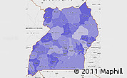 Political Shades Simple Map of Uganda, single color outside, borders and labels