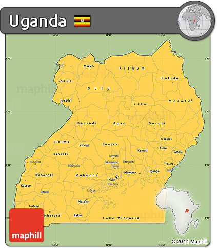 Savanna Style Simple Map of Uganda, single color outside