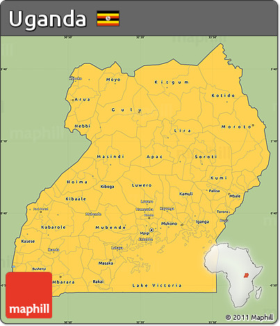 Savanna Style Simple Map of Uganda, single color outside