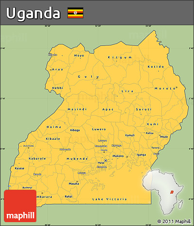 Savanna Style Simple Map of Uganda, single color outside