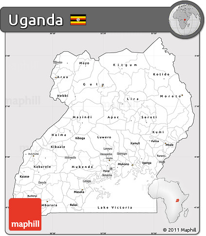 Silver Style Simple Map of Uganda, cropped outside