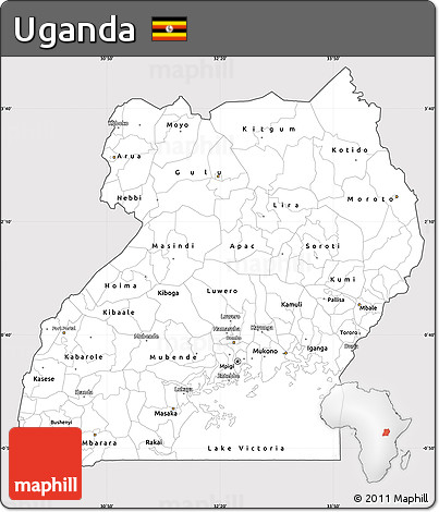 Silver Style Simple Map of Uganda, cropped outside