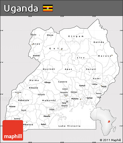 Silver Style Simple Map of Uganda, cropped outside