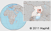 Gray Location Map of Kasilo, highlighted country, highlighted parent region, within the entire country