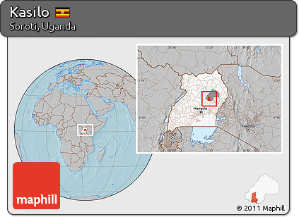 Gray Location Map of Kasilo, highlighted country, highlighted parent region, hill shading