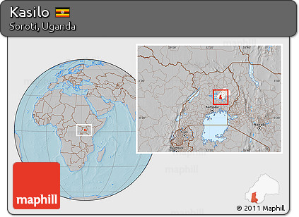 Gray Location Map of Kasilo, highlighted parent region, within the entire country, hill shading