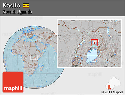 Gray Location Map of Kasilo, highlighted parent region, within the entire country, hill shading