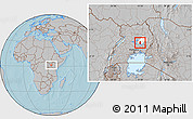 Gray Location Map of Kasilo, highlighted parent region, hill shading