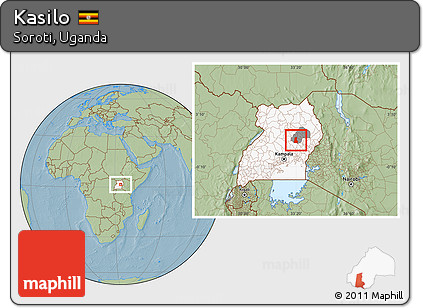 Savanna Style Location Map of Kasilo, highlighted country, highlighted parent region, hill shading