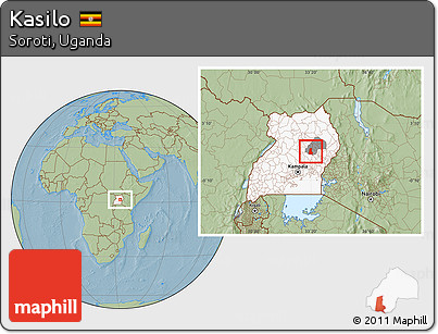Savanna Style Location Map of Kasilo, highlighted country, highlighted parent region, hill shading