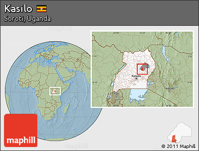 Savanna Style Location Map of Kasilo, highlighted country, highlighted parent region, hill shading